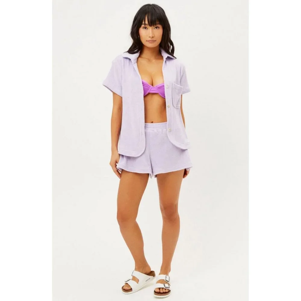 Frankies Bikinis Coco Floral Terry Button Up Shirt